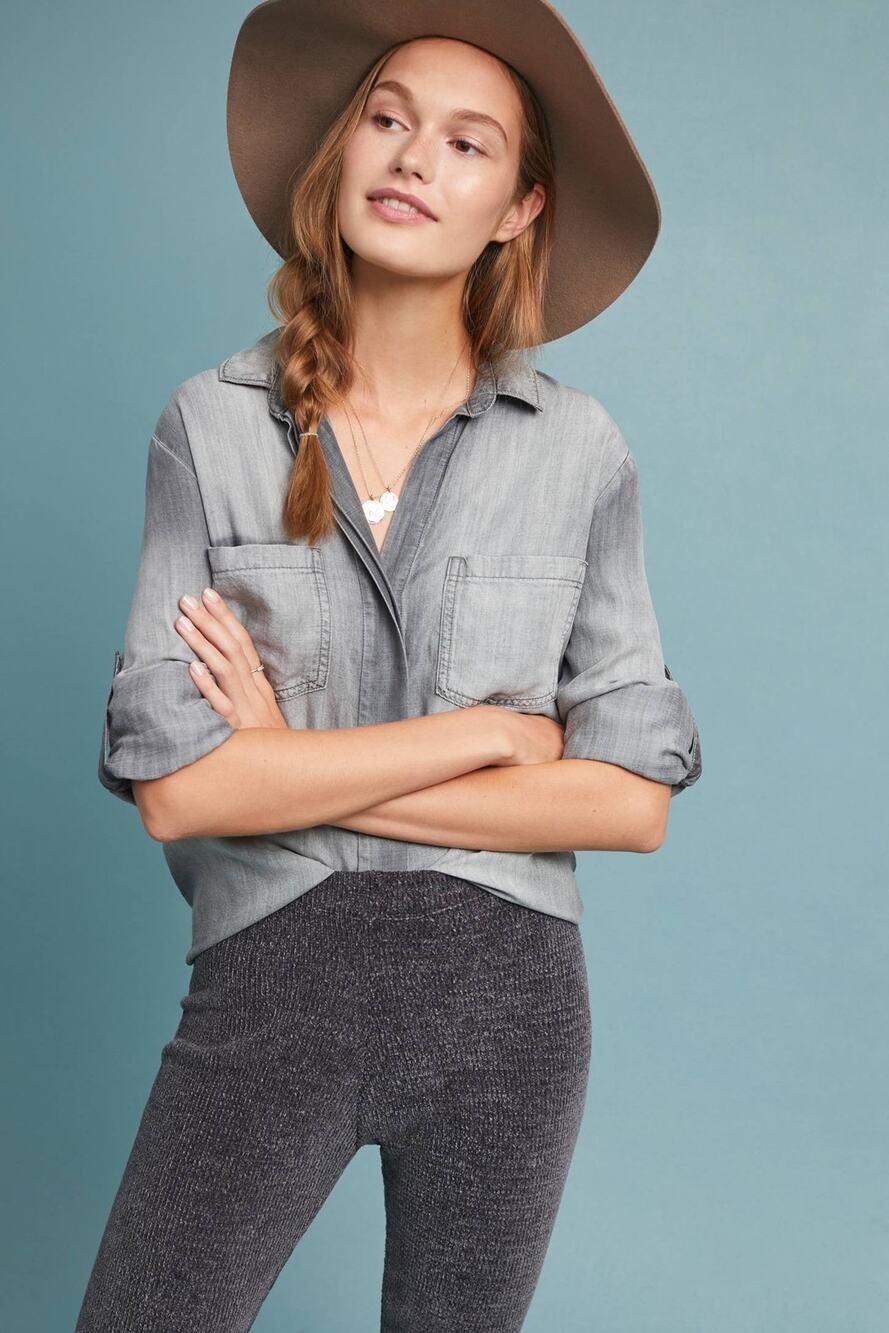 Cloth & Stone Washed Chambray Buttondown Grey - XS